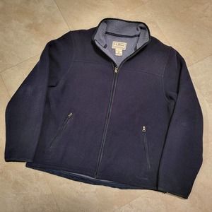 LL Bean Mens L Large Navy Blue Heavy Knit Fleece Lined Zip Sweatshirt Jacket